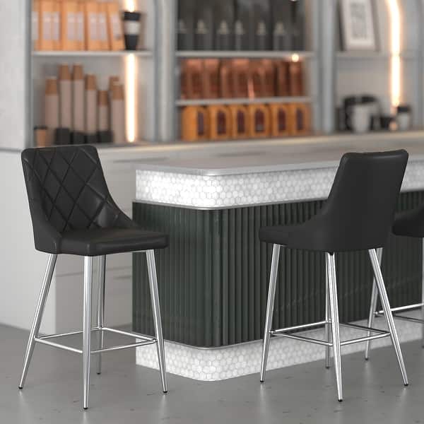 Contemporary Faux Leather and Metal 26" Counter Stool, Set of 2 N/A